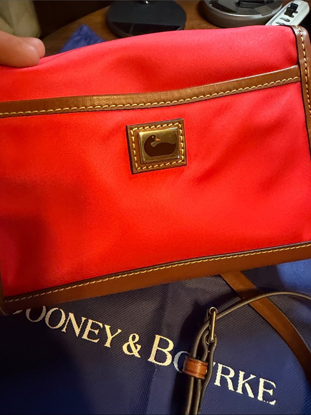 Dooney & Bourke Red Crossbody with Tan Leather Trim - Picture 6 of 7